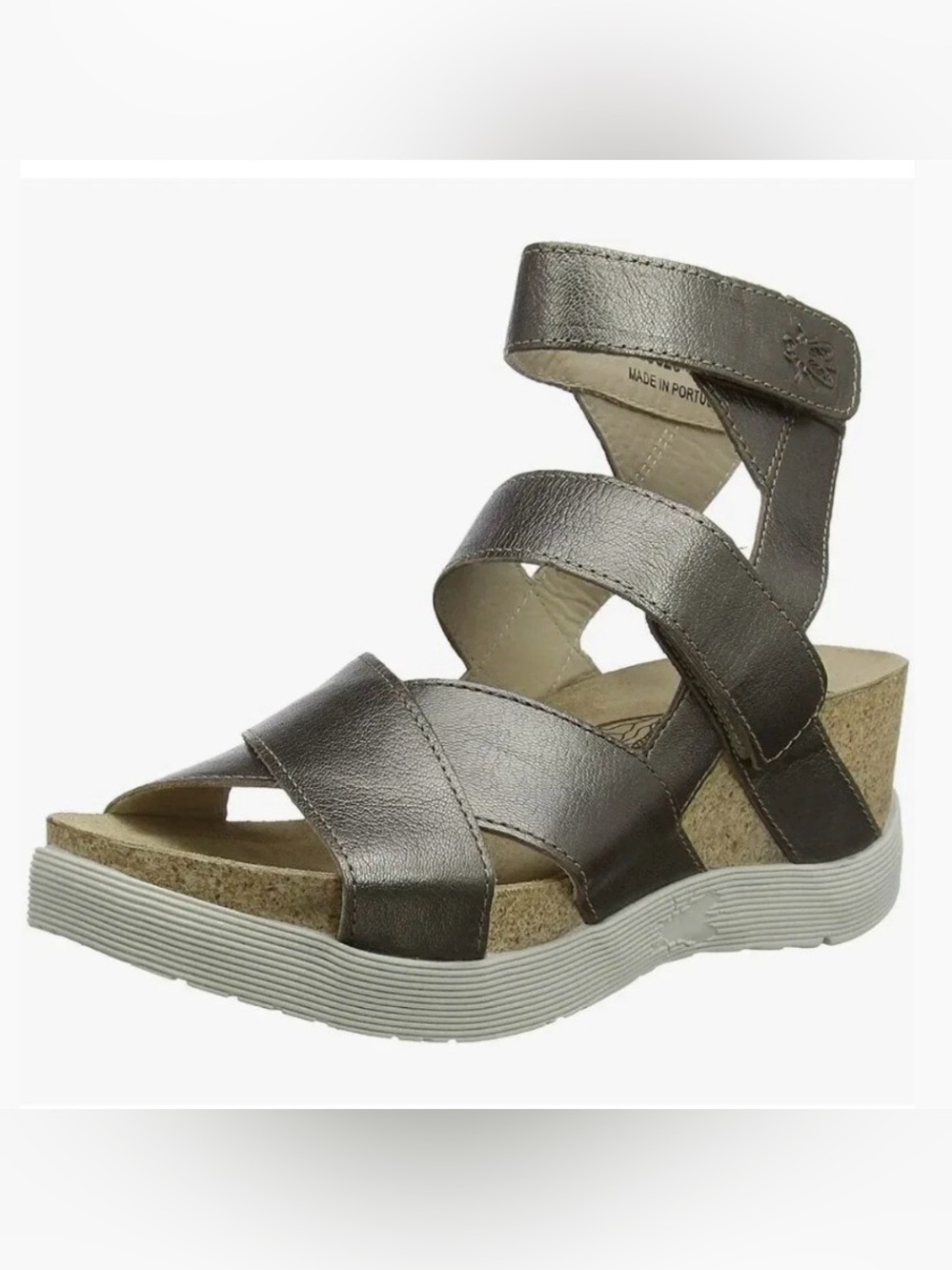 Fly London Silver Metallic Pewter Platform Idra Wedge Gladiator Sandal 38 or 8